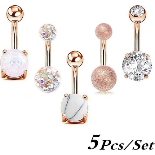5Pcs/set Steel Piercings Ombligo 14G Pearl Navel Rings Belly Button Piercing Dangle Ear Ring Belly Bar Barbell Sexy Body Jewelry