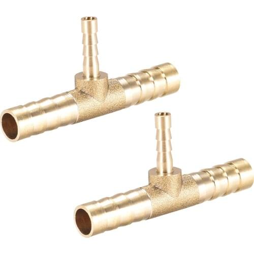 Uxcell 2pcs 8X4X8mm Brass Hose Reducer Barb Fitting Tee T-Shaped 3 Way Barbed Connector Air Water Fuel Gas for air water