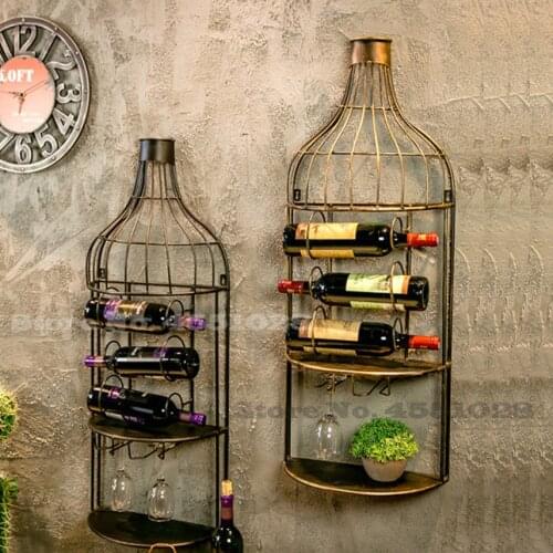 Retro Iron Wine Rack for Wall Hanging Home Restaurant Pendant Loft Creative Bar Storage Wall Decoration Wine Bottle Holder