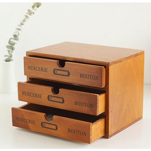 Vintage Wooden Box Storage Drawer Wooden Chest Of Drawers Jewelry Cosmetics Organizer Office Home Decoration Desktop Storage Box
