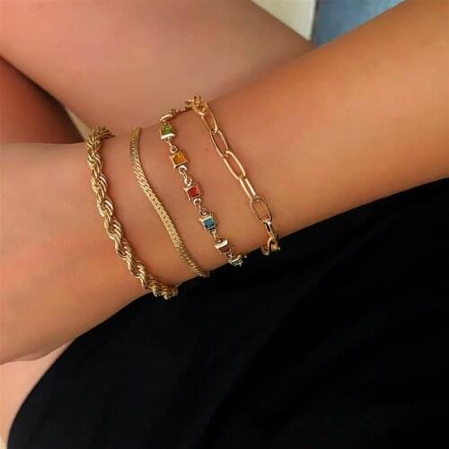 Boho Jewelry Bracelets For Women Gold Color Snake Chains Crystal Bohemia Bracelet Set Girls Gift