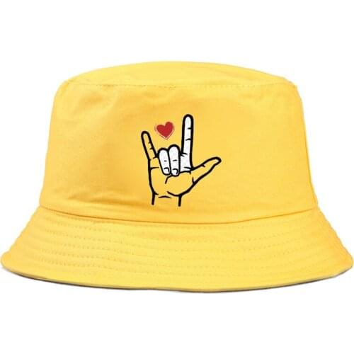 Gesture print Bucket Hat men Cotton Fishing Hunting Cap Outdoor Beach Fisherman Panama Womens Bucket Hat