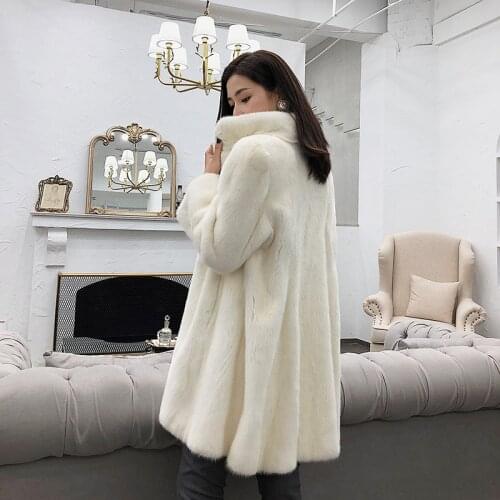 2019 Winter new velvet mink fur coat Womens tail mid-length whole mink outerwear coats