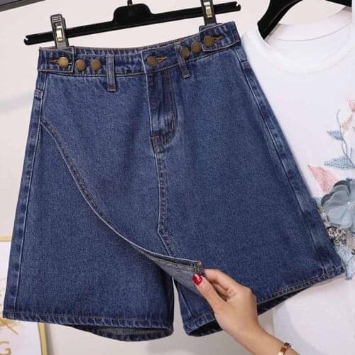 2019 fashion Plus size 5XL denim shorts women High waist Fake two pieces jeans Culottes female Loose jeans Casual shorts G350