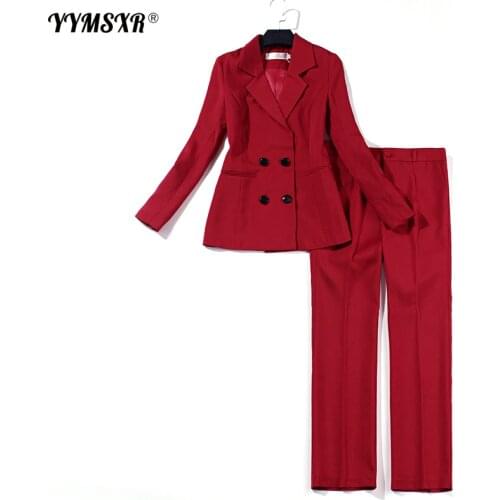 Womens office suit pants suit professional interview suits 2020 new double-breasted ladies blazer jacket Slim trousers