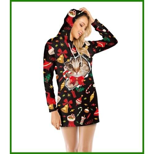 Christmas New Sweater Dress 3D Digital Cat Print Fashion and Comfortable Long-Sleeved Sweater Dress Women