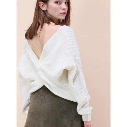 2020 New Sexy Deep V Neck Sweater Womens Pullover Casual Slim Bottoming Sweaters Female Elastic Cotton Long Sleeve Tops Femme