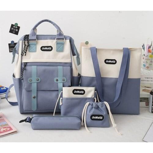 5 Pcs/set Bags for School Teenage Girl Student Backpack Women Nylon Patchwork Middle High Schoolbag Back Pack 2021 Composite Bag