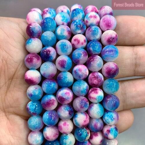 6/8/10/12mm Blue Purple Persian Jades Round Loose Beads Natural Stone DIY Jewelry Making for Accessories Necklace Bracelet 15