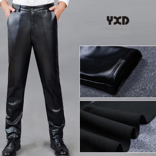 Brand New Men Spring Autumn Loose Leather Pants Man Fashion High Waist Straight PU Leather Trousers Summer Thin Motorcycle Pants