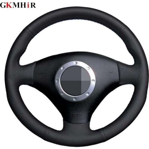 Black Genuine Leather Car Steering Wheel Cover for Audi A4 2003-2005 A3 2000-2003 RS 6 2003 S4 2004-2006 TT 2001 Hand stitched
