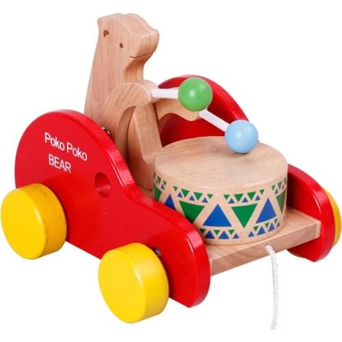 Wood pull rope Toddler toy bear drum wooden car toys