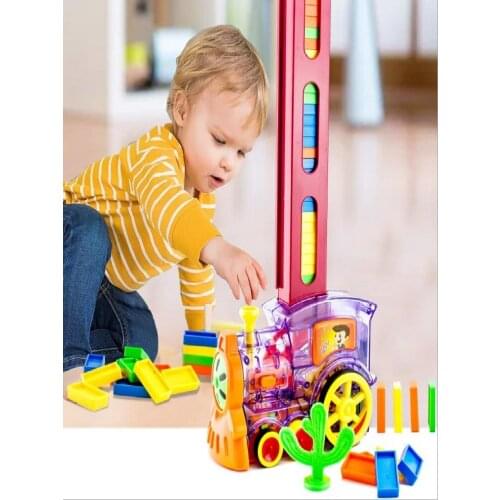 Childrens Electric Automatic License Placed Domino Car Small Train Early Education Building Blocks Toys