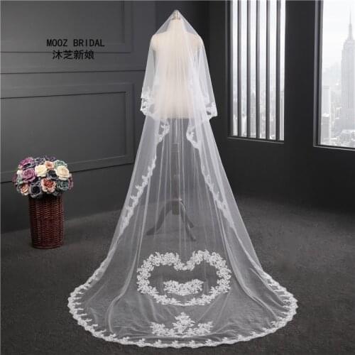 017 Bridal Veils One Layer Lace Edge Appliques Sweetheart Tail Cathedral Length New Style Wedding Veil