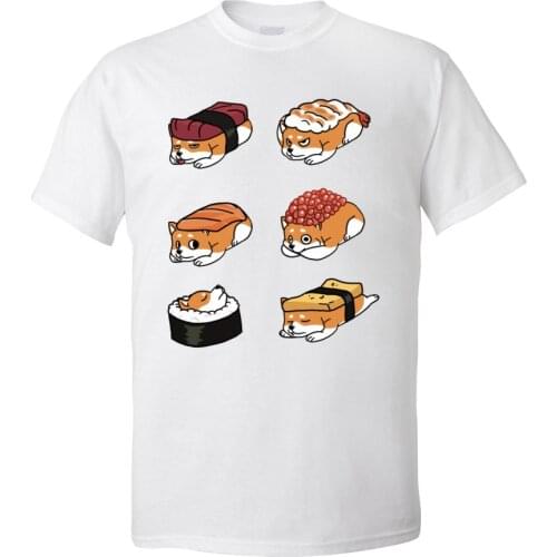 Hip Hop Men T-shirt Shiba Inu Sushi Nigiri Short Sleeve T Shirts April FOOL DAY Round Collar 100% Cotton Tees Guys TShirt Cute
