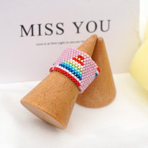 Go2boho 2021 Boho Miyuki Rainbow Rings Pink Jewelry Handmade Beads Woven Rings For Women Bohemia Anillos for Friends Best Gift