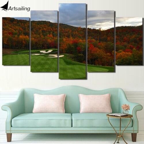 HD Printed 5 Piece Canvas Art Golf Course Painting Golf Hills Wall Pictures Decor Framed Modular Painting Free Shipping CU-2420B