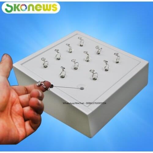 Custom wood ring display box with retractable anti-theft cable pull box