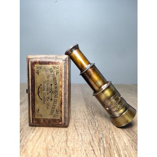 5"Chinese temple collection Old Bronze Package Genuine Leather Telescopic Monocular telescope Box set Office Ornaments