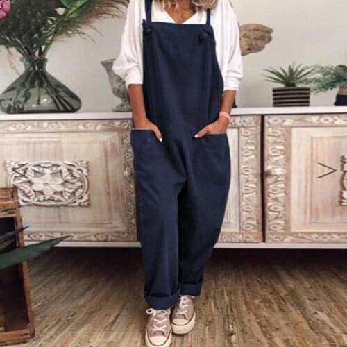 Strap Jumpsuit Long Pants Women Casual Solid Color Sleeveless Pockets Overall For Work Street Wear Travel Date Shopping