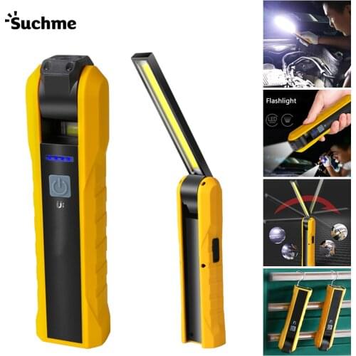 Multifunction COB LED Light Work Inspection LED Flashlight Torch Lamp Bottom Magnet Rotatable Hook Car Maintenance Flashilight