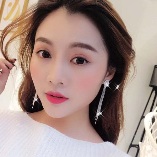 Fashion Jewelry Temperament Female Models Crystal Tassel Earrings Luxury Round Pendant Earrings Wedding Female Earrings
