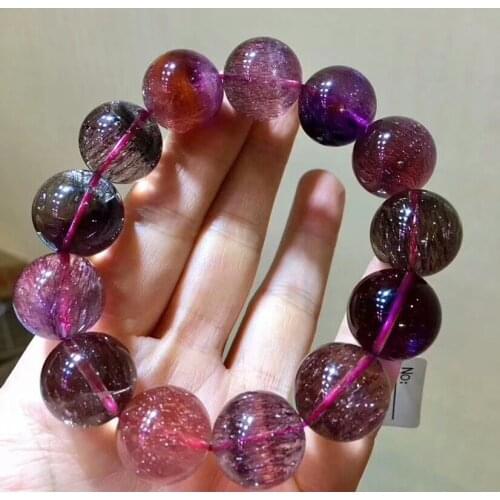 Genuine Natural Super 7 Seven Quartz Melody Stone Beads Women Fashion Bracelet 17mm AAAAA