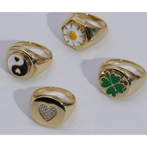 2021 New Summer Hot Colorful Rings For Women Gold Plated Heart Yin-Yang Daisy Flower Enamel Party Couple Ring Gift Jewelry