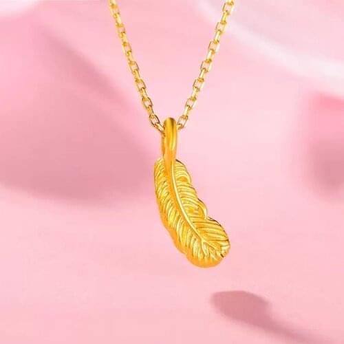 NYMPH Genuine 18K Gold Pendant Necklace for Wome Natural AKOYA Seawater Pearl 24K 999 Gold Feather Suspension Fine Jewelry D523