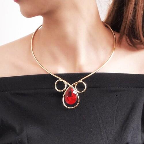 Big Crystal Alloy Torques Chokers Necklaces For Women Fashion Statement Necklace Wedding Jewelry Accessories UKMOC