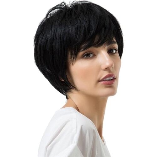 Natural Short Bob Wigs Real Human Hair Pixie Cut Wig For Women W/ Bangs 8"