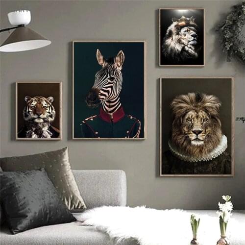 Retro Style Tiger Zebra Leopard Lion Canvas Painting Posters and Print Wall Art Decorative Pictures for Modern Home Room Decor