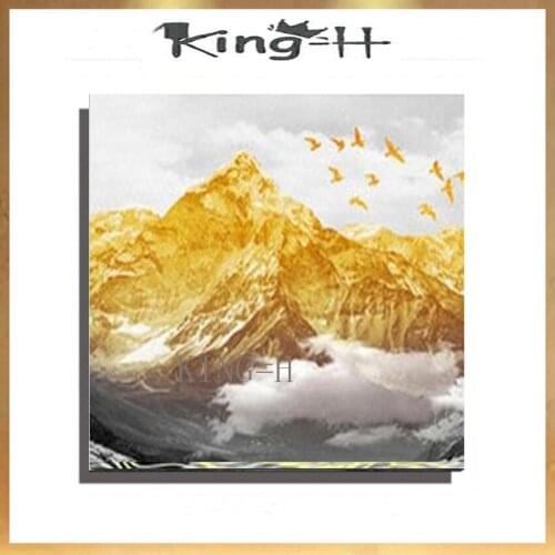 Hand-painted Large Size Golden Blue Mountain Landscape Abstract Canvas Poster Oil Painting For Living Room modern home