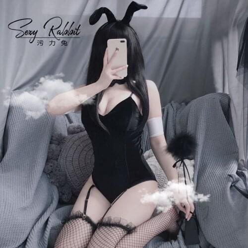 Sexy Lingerie Bunny Girl Cosplay Costume Black Red Rabbit Bodysuit Erotic Outfit Wrapped Chest Anime Dress Gift for Girlfriend