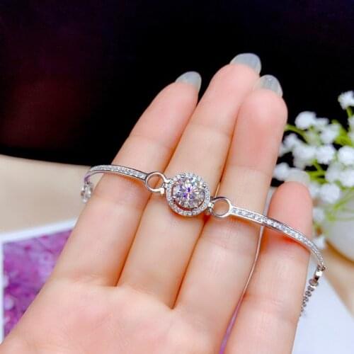 Silver 925 Original 1-2 Carat Diamond Test Past D Color Moissanite Bracelet Round Princess Brilliant Cut Gemstone Chain Women