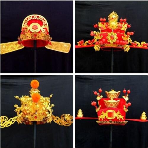 New Year God Wealth Cosplay Hat For Adults Wedding Bridegroom Cap Funny Costumes Accessories Company Festival Celebration Props