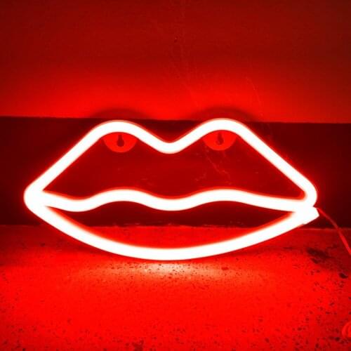 Battery Power LED Neon Light for Festival Party Home Lips Shape Wall Art Sign Ornaments 120LED Lighting Lamp