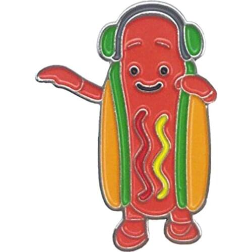 Dancing hot dog enamel pin fast food brooch