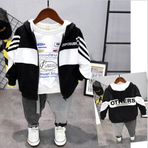 Spring Boys Clothing Sets Casual boy black coat, T-shirt and jeans 3PCS Sport Suits Kids Toddler Boys Clothing Set 2-7Y (D1396