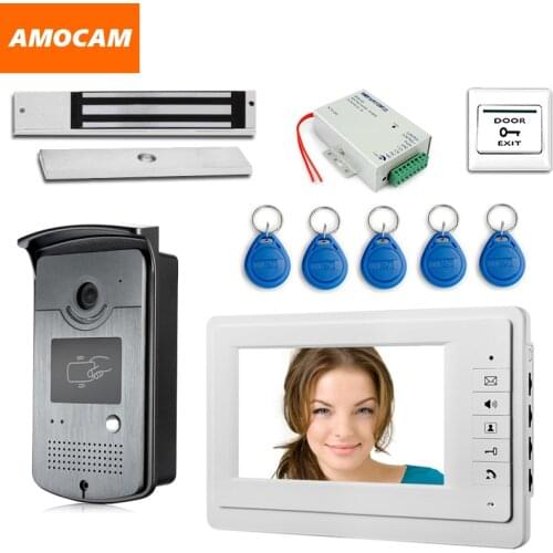 7" Touch Screen Video Door Phone Intercom 1 Monitor + RFID Access Camera Waterproof + 180kg Electric Magnetic Lock+ Door Exit