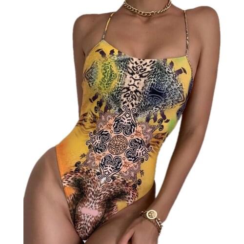 Vintage One Piece Owl Swimsuit Sexy Push Up Monokini Brazilian Bandage Cross Strappy Swimwear Women Bather Bathing Suit Bodysuit