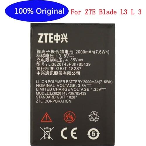 High Quality Li3820T43P3h785439 2000mAH Original Phone Battery For ZTE Blade L3 L 3 Mobile Phone Battery