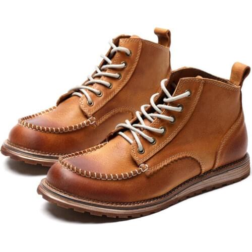 Hight Quailty Mens Genuine Leather Lace Up Round Toe Work Safety Ridding Boots Super Warm Plush Winter Snow Boots