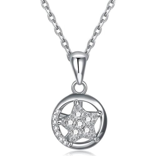 ZEMIOR Shining Star Necklace Pendant Trendy 5A+ Zircon Circle Necklaces For Women Sterling Silver 925 Jewelry To Girlfriend