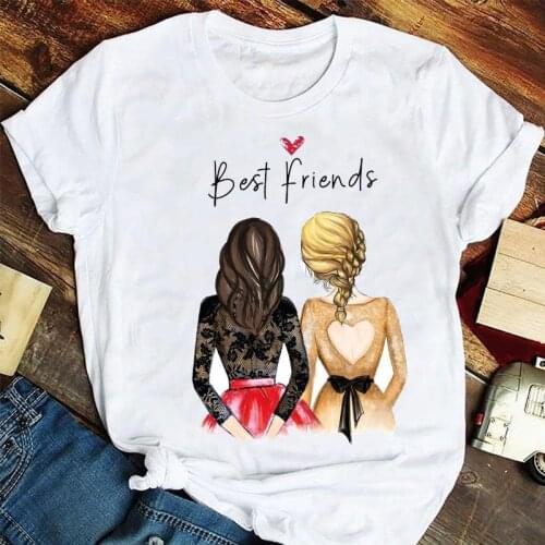 Women Fashion Friends Sister Cute 90s Cartoon Short Sleeve Summer Tshirts Clothes Graphic T Top Lady Print Female Tee T-Shirt