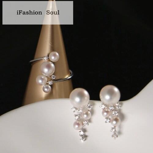 18K Solid Yellow Gold (AU750) Women Engagement Earrings Ring Suit Natural Diamond Fashion Lady Jewelry Girl Japanese Sea Pearl