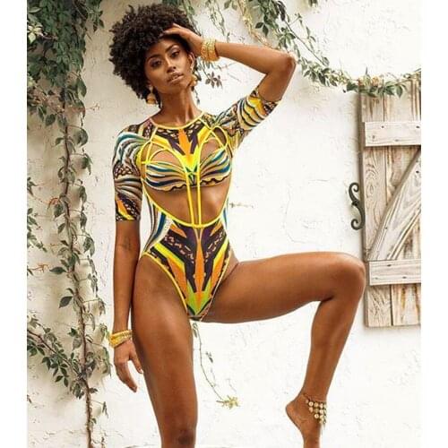 2021 Womens Fashion Swimsuit Bohemia Striped Print Hole Striped Bikini Afraic New Sexy One Piece Swimsuit Folk-Custom Clothing