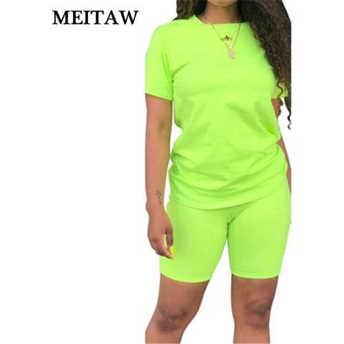 Women Sport Fitness Two Piece Set 2020 Summer Tracksuits Casual O-Neck Short Sleeve T-Shirt And Jogging Short Pants Sets