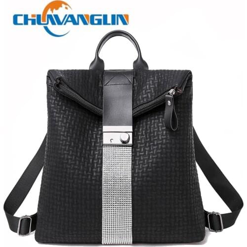 Chuwanglin Women High capacity Leather Black Backpack Casual High Quality School Backpacks For Girls Travel Bagpack 5101020