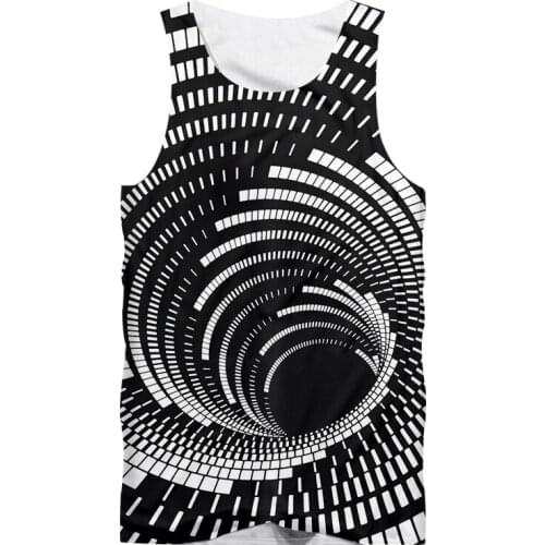 Fashion mens summer vest black white swirl 3D printing vest men and women Harajuku casual street sports sleeveless vest